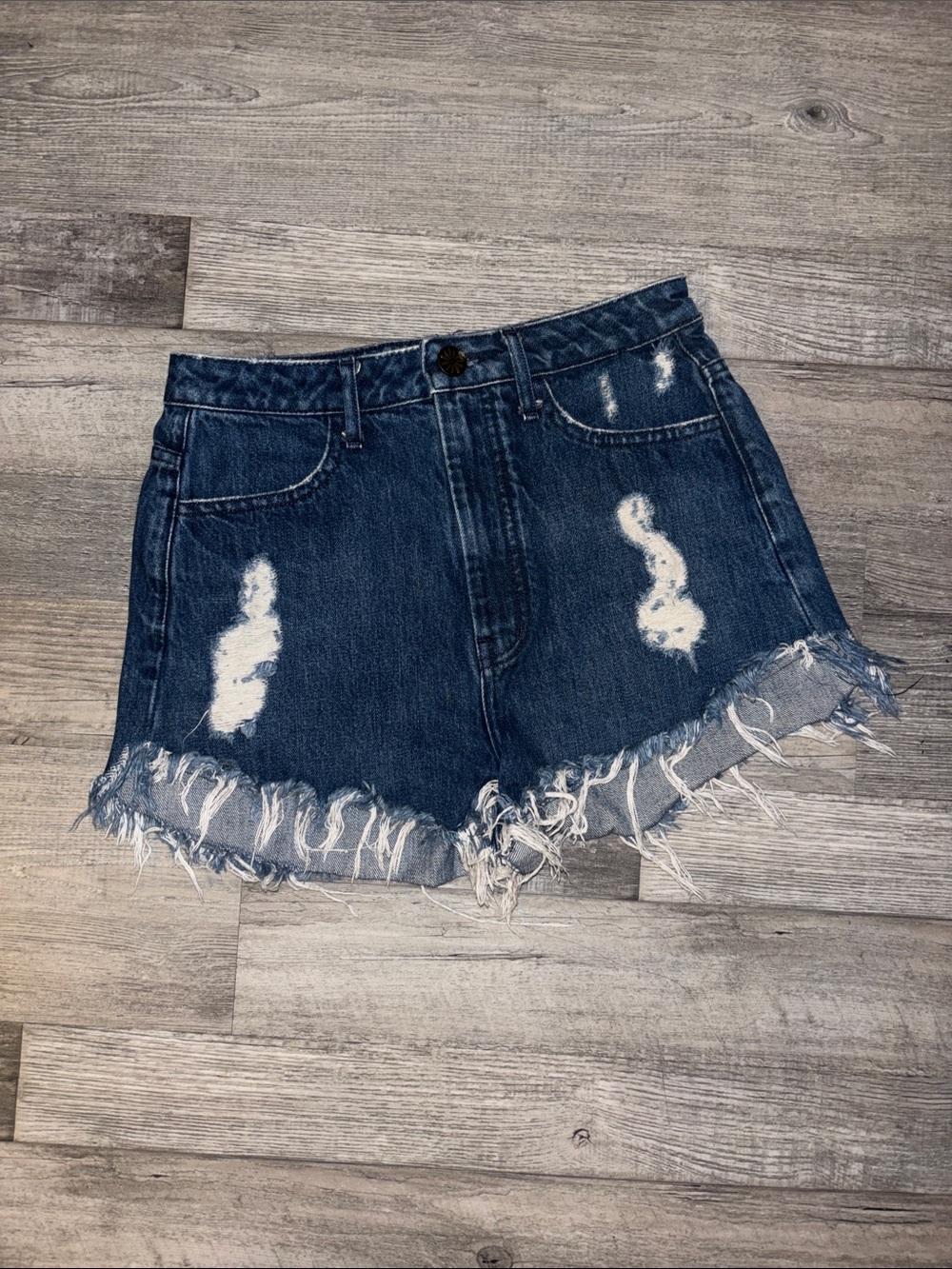 Mumu Blue Dark Blue Distressed Denim Cutoff Shorts
